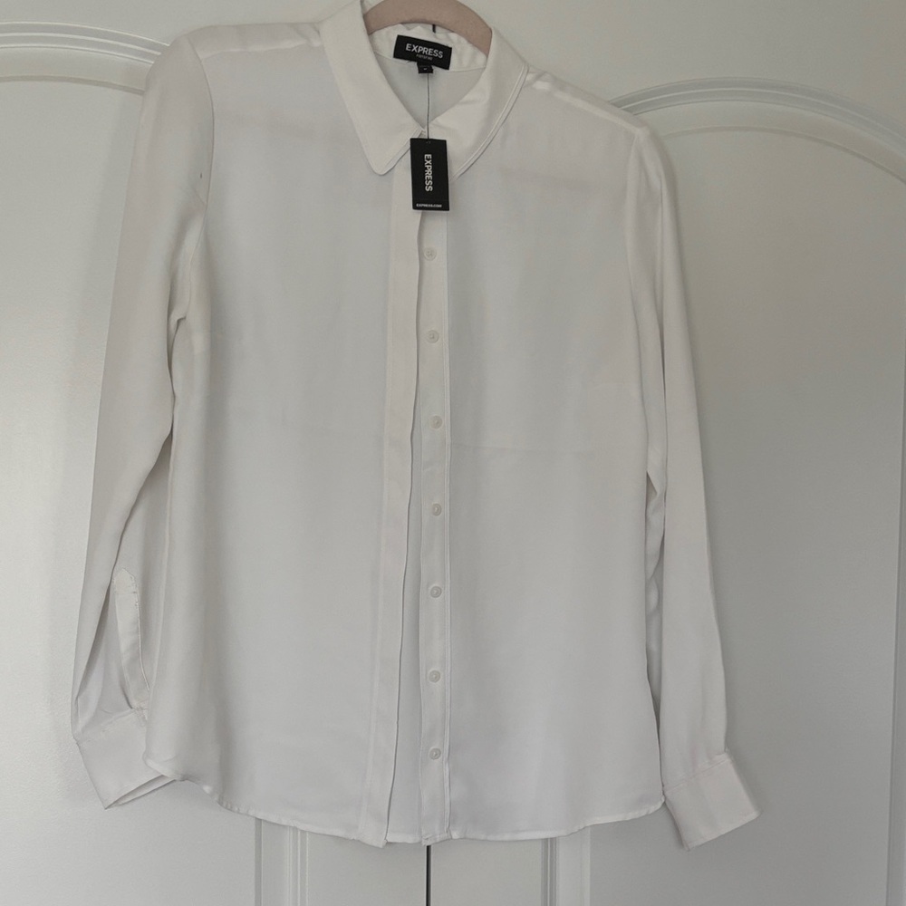 Express White Long-Sleeve Button-Down Shirt